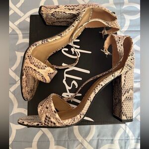 Nasty Gal Beige Snake Print Block Heels